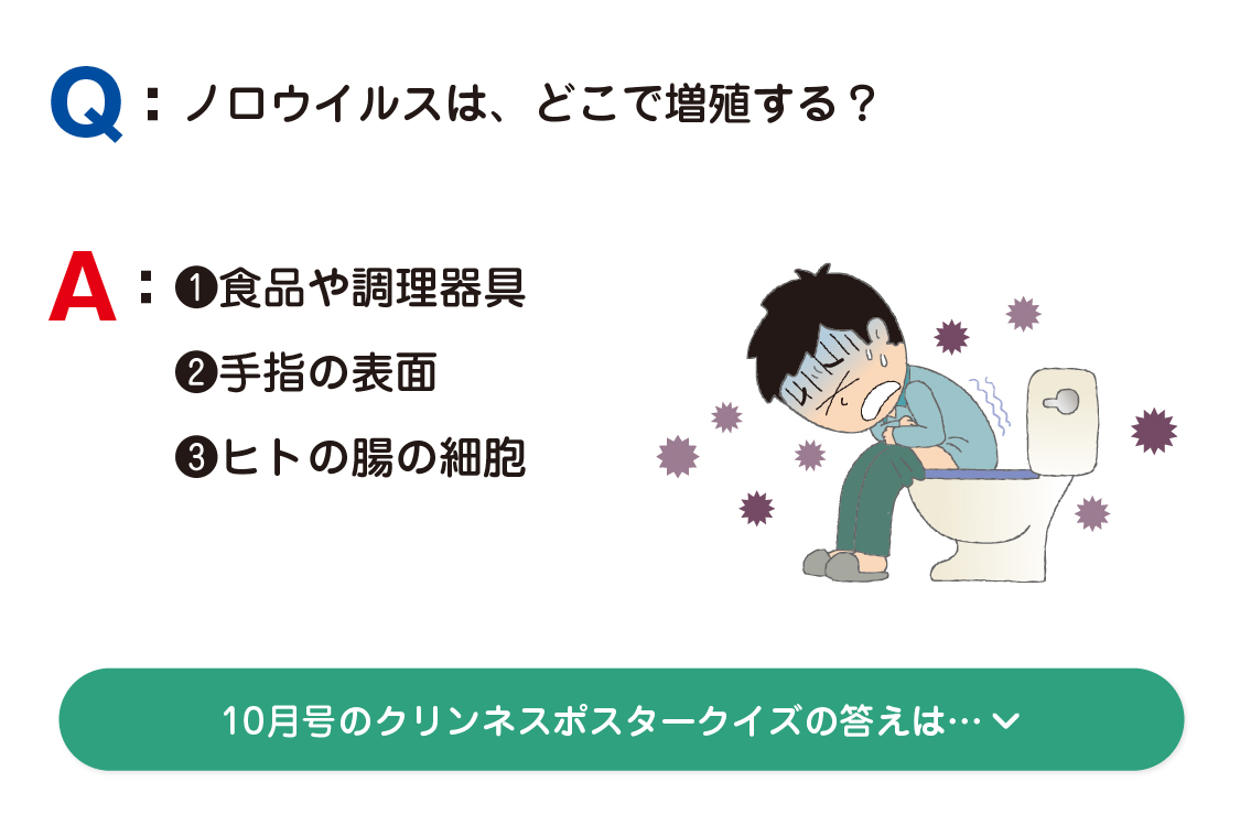 A： ❶増えている　❷減っている　❸変わらない ９月号のクリンネスポスタークイズの答えは…